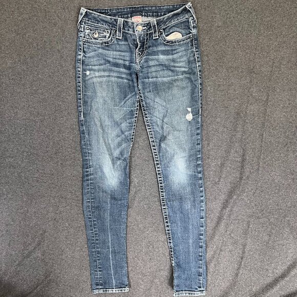 TRUE RELIGION SKINNY SWAROVSKI CRYSTAL JEANS 28x30 - Picture 2 of 13